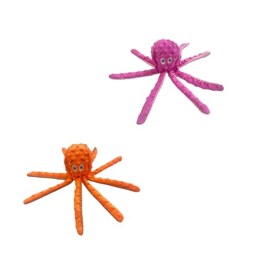 helioflicker Quietschendes Hundespielzeug, Oktopus-Spielzeug, Kauspielzeug für Welpen, interaktives Hundespielzeug, um sie zu beschäftigen, Orange + Rosa, 2 Stück von helioflicker