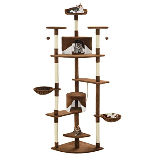 3702114 Kratzbaum für Katzen, Plüschtiere, Sisal, 203 cm, Braun und Weiß von helloshop26