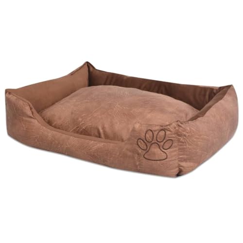 Hundebett mit Kissen, Kunstleder, 50 cm, Beige 02_0001558 von helloshop26