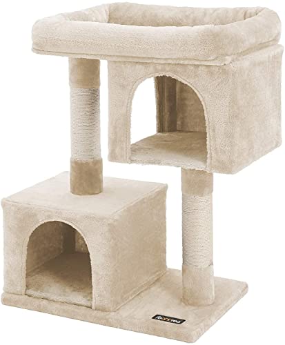 Kratzbaum aus Sisal zum Schärfen der Krallen, 2 luxuriöse Höhlen, Spielhaus, Möbel für Kätzchen, Katzen und Katzen, Farbe Beige, 12_0000156 von helloshop26