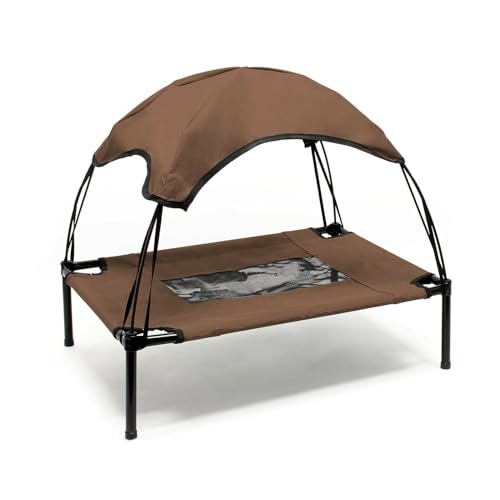 helloshop26 Hundeliege, Braun, 122 cm, 30 kg, erhöhtes Bett, Sonnenschutz, XL, Relax 16_0000528 von helloshop26