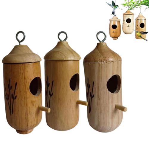 1/3Pcs Wooden Hummingbird House, Fanyil Wooden Hummingbird House, Hanging Hummingbird House Bird Feeder Outdoor Garden Decoration (A+B+C) von heofonm