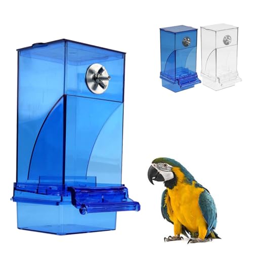 Automatic No-Spill Transparent Bird Feeder, No Mess Bird Feeders Automatic Parrot Feeder Drinker Acrylic Food Container, Suitable for All Small Birds (Blue) von heofonm