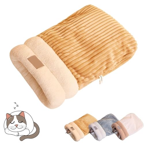 Cat Winter Sleeping Bag, Cat Sleeping Bag, Soft Plush Large Cat Sack Self Warm Cat Bed for Winter Cosy Cat Bed Cave, 360°wrap Comfortable Pet Snuggle Sack (L,Brown) von heofonm