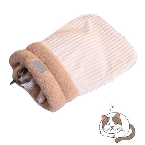 Cat Winter Sleeping Bag, Cat Sleeping Bag, Soft Plush Large Cat Sack Self Warm Cat Bed for Winter Cosy Cat Bed Cave, 360°wrap Comfortable Pet Snuggle Sack (L,Off White) von heofonm