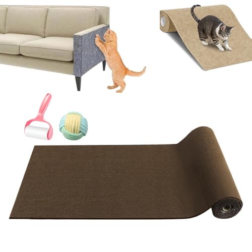 Pawmingle Cat Scratching Carpet, Sticky Cat Scratch Wall Mat, Climbing Cat Scratcher Mat Trimmable Cat Scratching Post Carpet, Cat Scratching Mat Self Adhesive (30 * 100cm,Brown) von heofonm