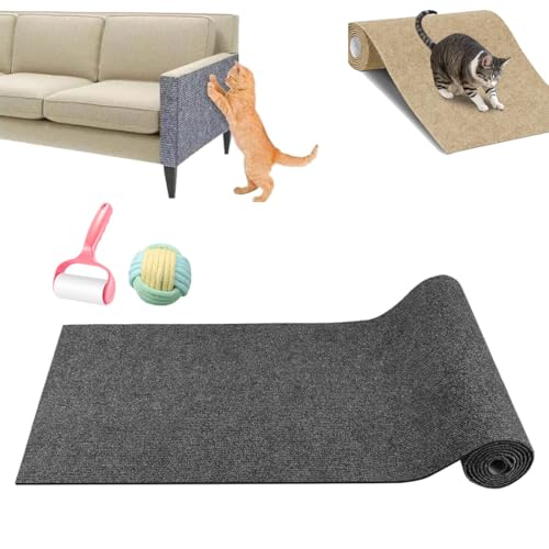 Pawmingle Cat Scratching Carpet, Sticky Cat Scratch Wall Mat, Climbing Cat Scratcher Mat Trimmable Cat Scratching Post Carpet, Cat Scratching Mat Self Adhesive (30 * 100cm,Dark Gray) von heofonm