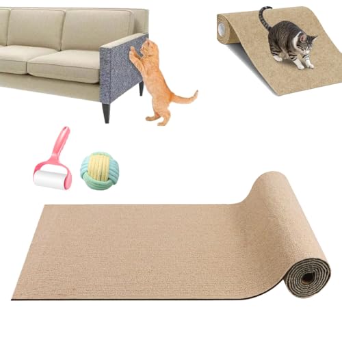 Pawmingle Cat Scratching Carpet, Sticky Cat Scratch Wall Mat, Climbing Cat Scratcher Mat Trimmable Cat Scratching Post Carpet, Cat Scratching Mat Self Adhesive (30 * 100cm,Khaki) von heofonm