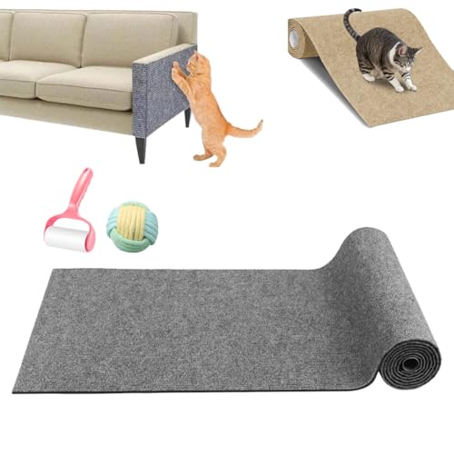 Pawmingle Cat Scratching Carpet, Sticky Cat Scratch Wall Mat, Climbing Cat Scratcher Mat Trimmable Cat Scratching Post Carpet, Cat Scratching Mat Self Adhesive (30 * 100cm,Light Gray) von heofonm