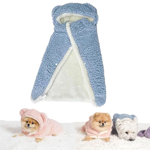 Pet Cape Blanket, Dog Cape Blanket, Pet Robe Blanket Pet Clothing Warm Sleeping Blanket, Dog Cape Blanket for Small Dogs, Dog Robes with Hood (L,Blue) von heofonm