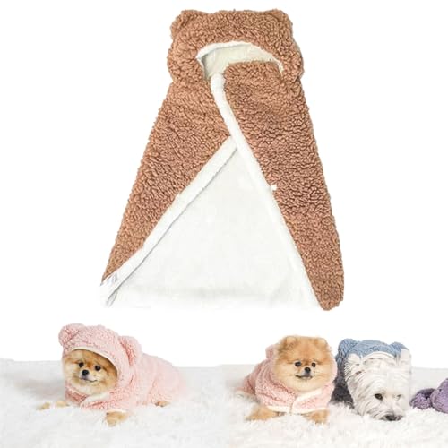 Pet Cape Blanket, Dog Cape Blanket, Pet Robe Blanket Pet Clothing Warm Sleeping Blanket, Dog Cape Blanket for Small Dogs, Dog Robes with Hood (L,Brown) von heofonm