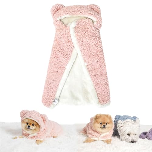 Pet Cape Blanket, Dog Cape Blanket, Pet Robe Blanket Pet Clothing Warm Sleeping Blanket, Dog Cape Blanket for Small Dogs, Dog Robes with Hood (L,Pink) von heofonm