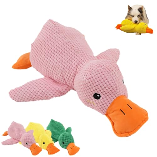 heofonm Calming Duck Dog Toy, Mellow Dog Calming Duck, The Mellow Dog Calming Duck Dog Toy, Yellow Duck Dog Toy, Stuffed Quack-Quack Duck Dog Chew Toy (Pink) von heofonm
