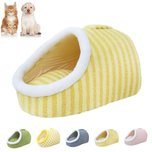 heofonm Cozy Hideaway Pet Bed, Small Cat Beds for Indoor Cats, Lift-able by Hand Slipper Pet Bed, Autumn and Winter Warm Plush Pet Beds for Cat, Puppy (L,Yellow) von heofonm