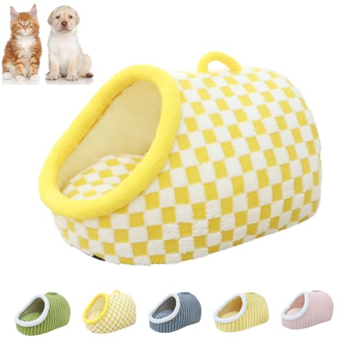 heofonm Cozy Hideaway Pet Bed, Small Cat Beds for Indoor Cats, Lift-able by Hand Slipper Pet Bed, Autumn and Winter Warm Plush Pet Beds for Cat, Puppy (L,Yellow-B) von heofonm