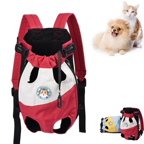 heofonm Portable Backpack for Dogs and Cats Traveling Out, Adjustable Pet Backpack, 4 Leg Holes, Easy-Fit for Traveling Hiking Camping for Small Medium Dogs Cats Puppies (2XL,Red) von heofonm