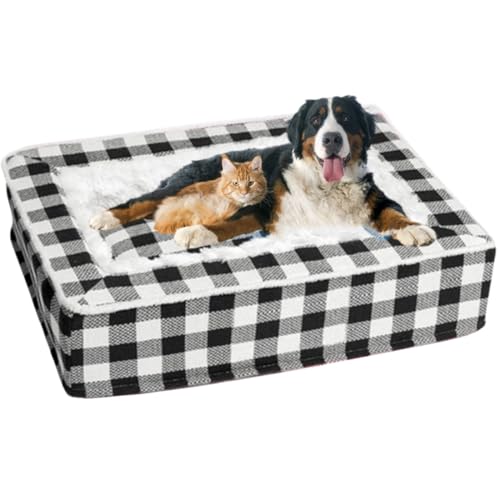 heofonm Tartan Cozy Dog Anti-Anxiety Calming Bed, Festive Classic Square Pet Bed, Christmas Classic Tartan Pet Bed, Suitable for Cats and Dogs (L,Black) von heofonm