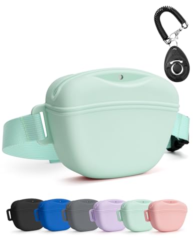 heouvo Hundeleckerli-Tasche mit Trainingsclicker, Verbessertem Stärkeren Magnetischen Verschluss zur Vermeidung von Verschüttungen, 1,67-Cup-Silikon-Leckerlibeutel Fanny Pack (Grün) von heouvo