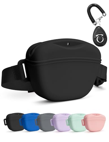 heouvo Hundeleckerli-Tasche mit Trainingsclicker, Verbessertem Stärkeren Magnetischen Verschluss zur Vermeidung von Verschüttungen, 1,67-Cup-Silikon-Leckerlibeutel Fanny Pack (Schwarz) von heouvo