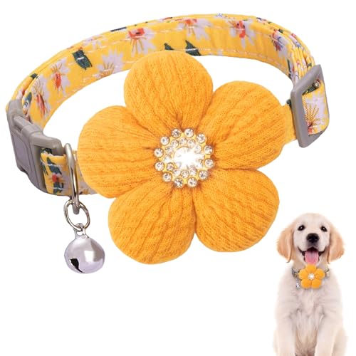 Welpen-Hundehalsband, verstellbares Halsband mit Blume und Glocke für kleine und mittelgroße Hunde, Halsband für Mädchen, Welpen, Hunde, verstellbare Länge von heqxwl