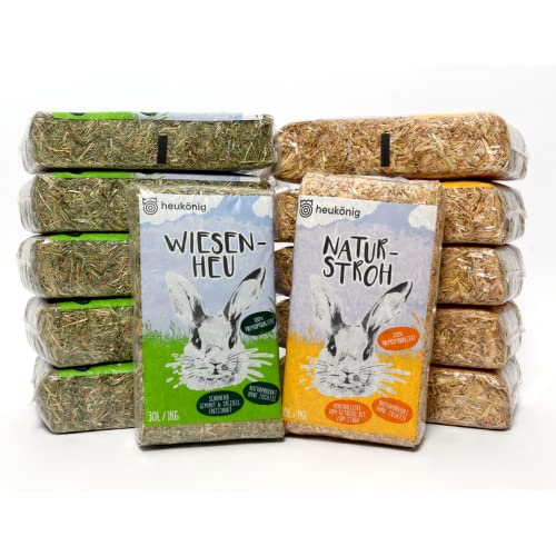 Heukönig 6x1kg Heu und 6x1kg Stroh Kombi-Paket, Perfekt als Einstreu und Futter - Natürlich & Staubfrei von heukoenig.de