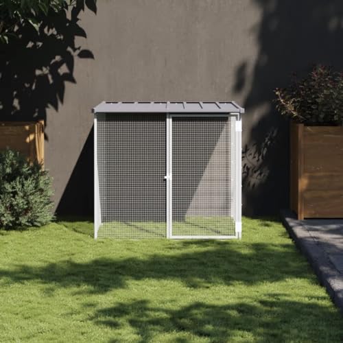 heybb Hühnerkäfig mit Dach Hellgrau 103x98x90 cm Verzinkter Stahl Chicken Box Hasen Auslauf Schlachttrichter von heybb