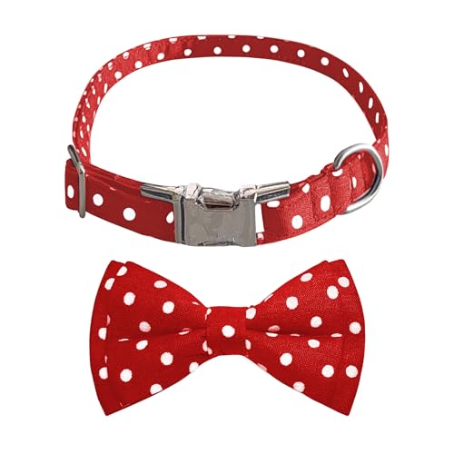 Hundehalsband mit Fliege, Welpen-Hundehalsband mit Fliege für kleine und mittelgroße Hunde, abnehmbar und verstellbar, H-D-T3A (Rot mit weißen Punkten, Größe S – 40 cm) von heypet