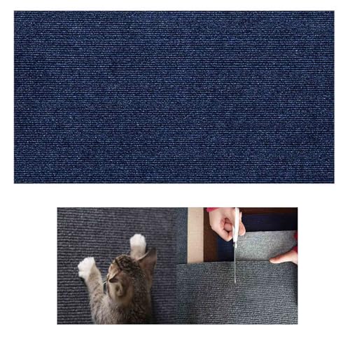 Kratzmatte für Katzen, 30x100cm Kratzmatte Selbstklebend, Zuschneidbarer Selbstklebender Katzenkratzteppich, Kratzbretter Katze, Katzen Kratzschutz für Wand Sofa Tür und Möbel (Dunkelblau) von hgerGWW