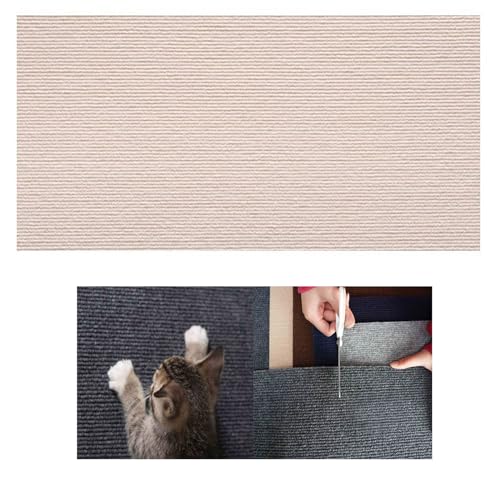 Kratzmatte für Katzen, 40x100cm Kratzmatte Selbstklebend, Zuschneidbarer Selbstklebender Katzenkratzteppich, Kratzbretter Katze, Katzen Kratzschutz für Wand Sofa Tür und Möbel (Beige) von hgerGWW