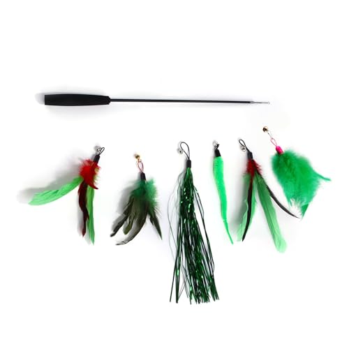 hgnxa Lovely Cats Toy Funny Fishing Green Feather Funny Exercise Teaser Toy For Cats With Long Green Feather Cats Teaser Toy Stab von hgnxa