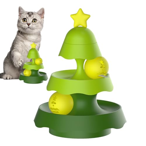 Ballspielzeug für Kätzchen – Spielball für Katzen mit 3 Ebenen, mit Katzenminze-Kugeln | Teaserball in Form eines Weihnachtsbaums für Katzen, interaktives Spielzeug von higyee