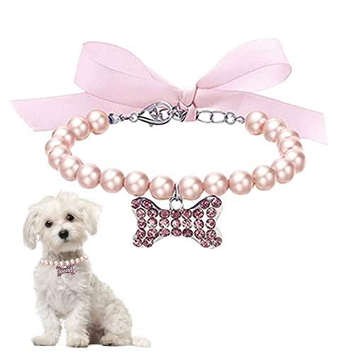 Hundehalsband – Perlenkette für Hunde verstellbar | Halsband mit Schleife für Hunde mit Perle | Perlenkette für Haustiere von higyee