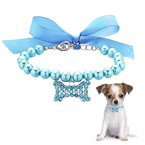 Hundehalsband – Perlenkette für Hunde verstellbar | Halsband mit Schleife für Hunde mit Perle | Perlenkette für Haustiere von higyee