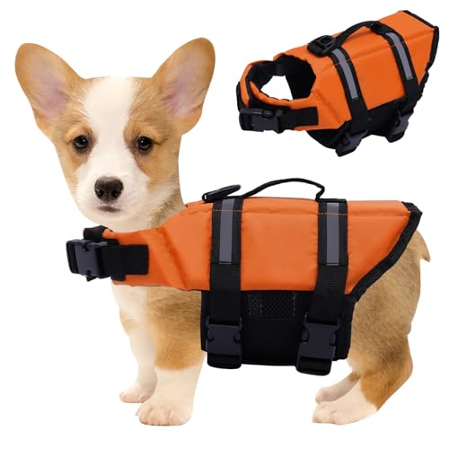 XS Pet Schwimmweste Hund Bootfahren Schwimmweste mit verstellbaren Riemen+Griff für Haustier zum Schwimmen Bootfahren Kanufahren und Wassersport von hinnhonay