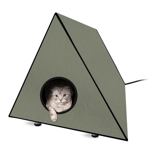 Beheiztes Katzenhaus Outdoor Katzenhaus für den Winter, Isolierter Unterschlupf für Katzen, Streuner und Ferals, Wasserdichtes Katzenhaus mit Heizkissen für den Winter, Olive von hodzumrac