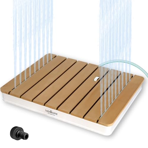 holz4home® Bodendusche als Gartendusche oder Pooldusche I Eckig aus WPC und Aluminium I Höhenverstellbarer Wasserstrahl mit Fußrad I Saunadusche Outdoor mit Gartenschlauchanschluss von holz4home