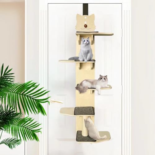 5 Ebenen Türhängender Katzenkletterer, Türmontierter vertikaler Katzenbaumturm mit voller Teppichbohle & Katzenkratzbaum, vielseitig über der Tür Katzenkletterer, Indoor-Katzenklettermöbel von homegroove