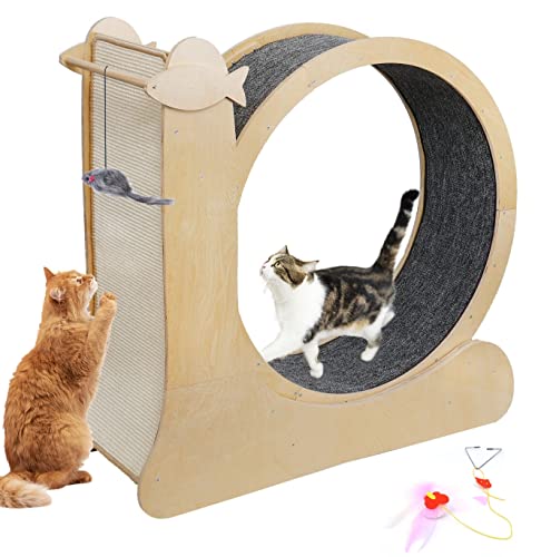 Homegroove Katzenlaufband, Katzen-Laufrad für Indoor-Katzen, Fitness-Gewichtsverlust-Gerät, Katzen-Laufrad für längere Lebensdauer, verbesserte Sisal-Rückseite, Schnecken-Stil, natürliche Holzfarbe von homegroove