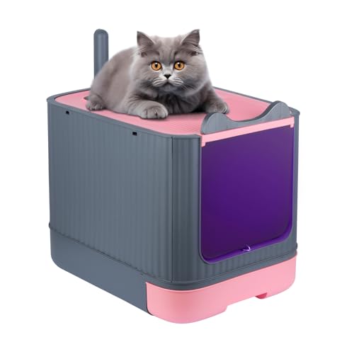 Homewell Katzentoilette für große Katzen mit UV, geschlossen und leicht zu reinigen, Katzentoilette, 2 Türen mit Schaufel (Rosa, mit UV) von homewell