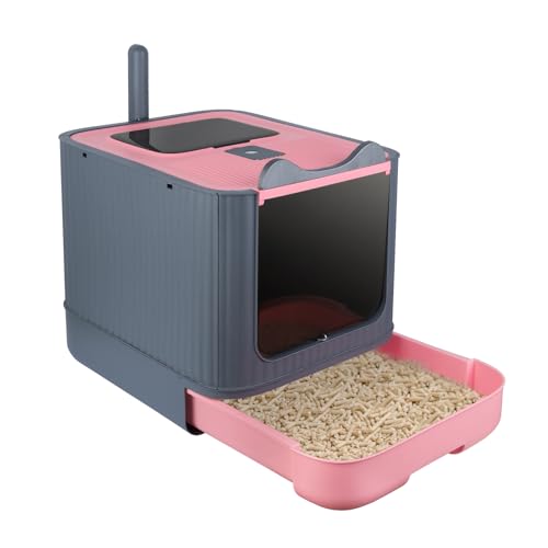 Homewell Katzentoilette für große Katzen mit UV, geschlossen und leicht zu reinigen, Katzentoilette, 2 Türen mit Schaufel (rosa, ohne UV) von homewell