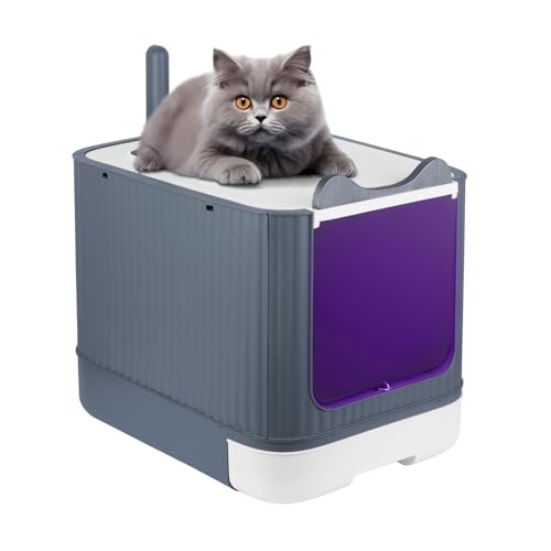 Homewell Katzentoilette für große Katzen mit UV, geschlossen und leicht zu reinigen, Katzentoilette, 2 Türen mit Schaufel (weiß, mit UV) von homewell