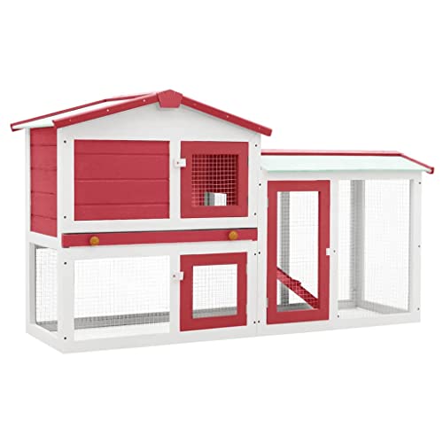 HOMIUSE Hasenstall Großer Kaninchenstall Rot und Weiß Holz Meerschweinchen Haus Hasen ZubehöR Meerschweinchen KäFig Hasenstall DraußEn Winterfest Kaninchenhaus HamsterkäFig Holz 145x45x85 cm von homiuse