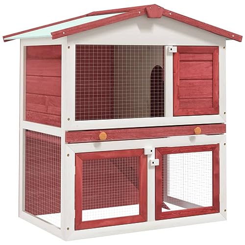 HOMIUSE Hasenstall Winterfest Kaninchenstall Draußen 94x60x98 cm Kleintierstall Rot und Weiß von homiuse