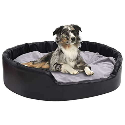 homiuse Hundebett Schwarz-Grau 99x89x21 cm Plüsch und Kunstleder Hundekissen Katzenbett Hundebett Grosse Hundekorb Katzenkorb HundeköRbchen Hundebetten Dog Bed Kissenbezug Waschbar rutschfeste von homiuse