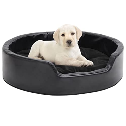 homiuse Hundebett Schwarz 69x59x19 cm Plüsch und Kunstleder Hundekissen Katzenbett Hundebett Grosse Hundekorb Katzenkorb HundeköRbchen Hundebetten Dog Bed Kissenbezug Waschbar rutschfeste von homiuse