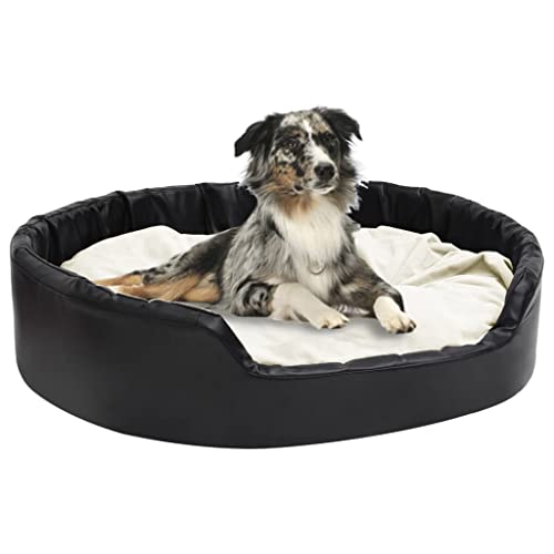 homiuse Hundebett Schwarz-Beige 99x89x21 cm Plüsch und Kunstleder Hundekissen Katzenbett Hundebett Grosse Hundekorb Katzenkorb HundeköRbchen Hundebetten Dog Bed Kissenbezug Waschbar rutschfeste von homiuse