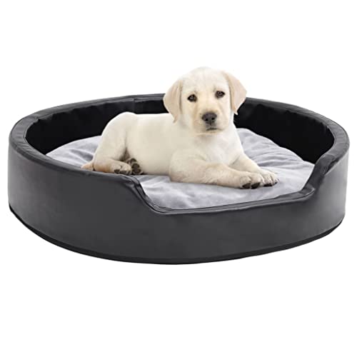 homiuse Hundebett Schwarz-Grau 79x70x19 cm Plüsch und Kunstleder Hundekissen Katzenbett Hundebett Grosse Hundekorb Katzenkorb HundeköRbchen Hundebetten Dog Bed Kissenbezug Waschbar rutschfeste von homiuse