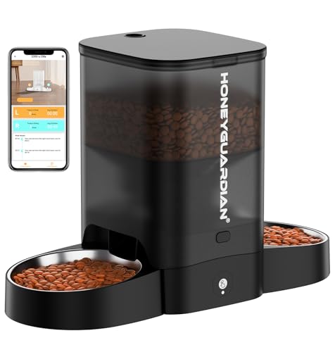 HoneyGuaridan Futterautomat Katze 2 Näpfe mit Bewegungssensor, 2.4G WiFi Intelligenter Katzen Futterautomaten für Fernfütterung, 3.5L Programmierbar Automatischer Futterspender für Katzen & Hunde von honeyguaridan