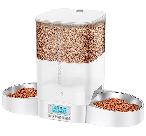 HoneyGuaridan Futterautomat Katze 2 näpfe, Gleichmäßig Verteilung Katzenfutter Automat, 3.5L Timer Futterspender im Gesamtdichtungsdesign, Edelstahlschüssel, 10s Sprachaufzeichnung,1-6 Mahlzeiten/Tag von honeyguaridan