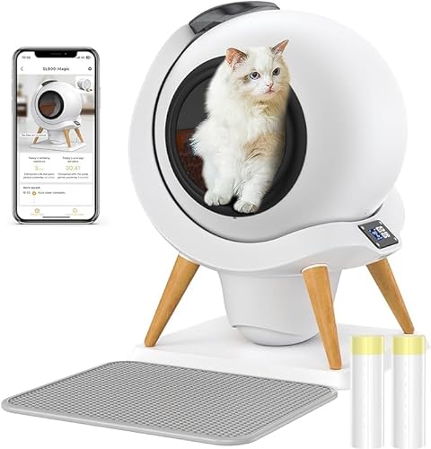 HoneyGuaridan Selbstreinigende Katzentoilette, 60L Elektrisches Katzenklo APP-Steuerung/Geruchsfrei/Sensoren, Überwachung der Gesundheit Ihrer Katze, für Mehrere Katzen (doppelte Stromversorgung) von honeyguaridan